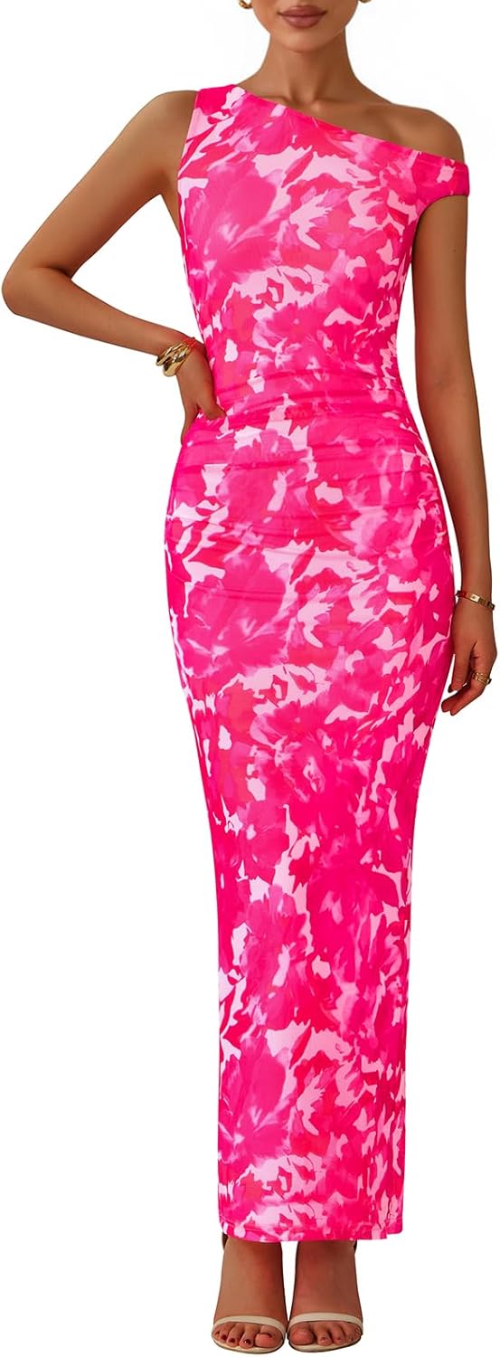 Floral One Shoulder Maxi Dress for Women 2025 Wedding Guest