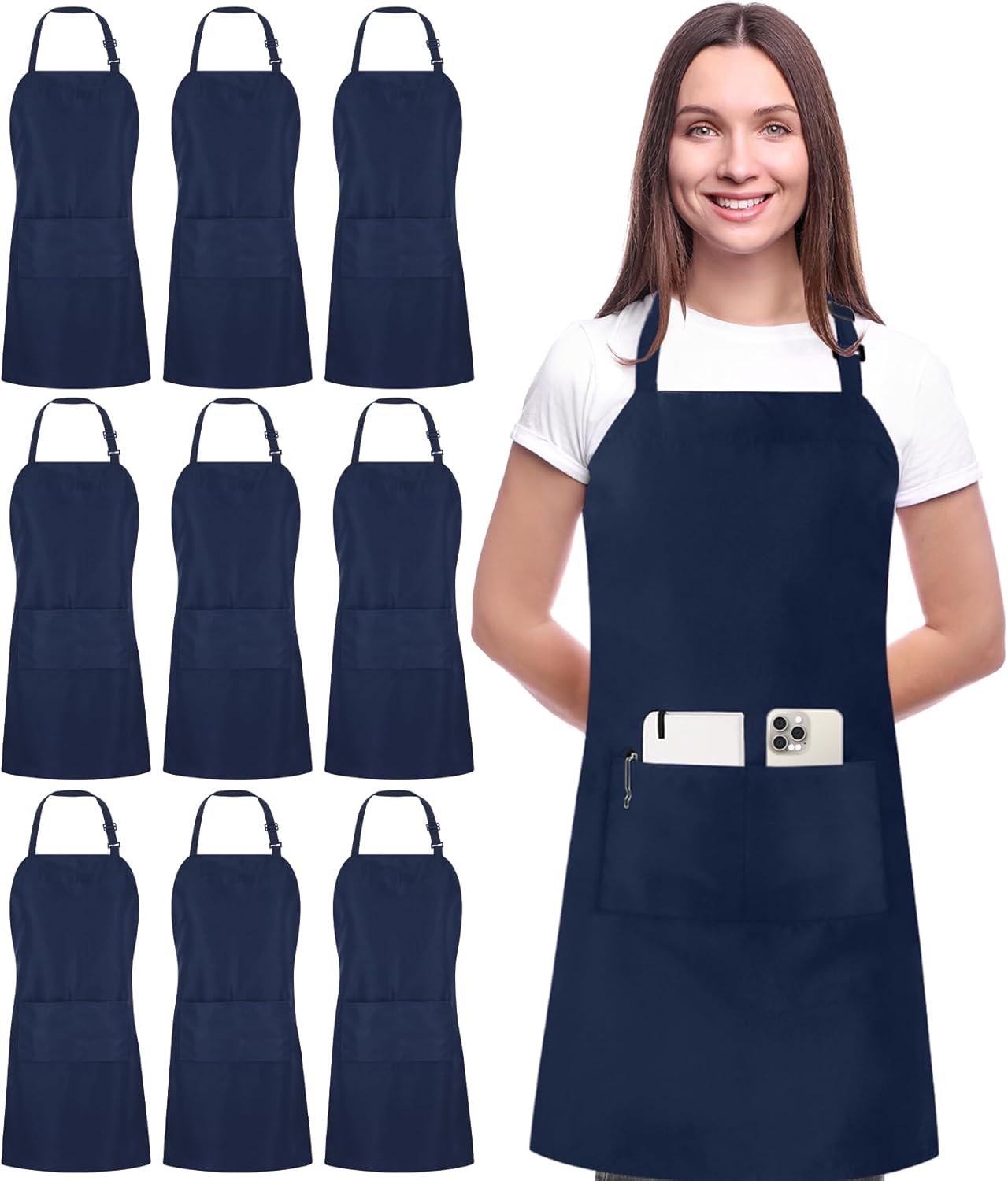 Utopia Kitchen 10 Pack Bib Apron Adjustable with Pockets