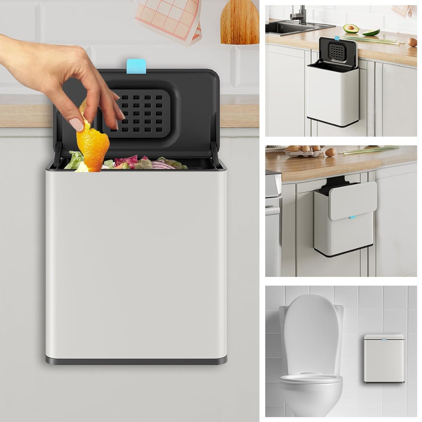 Stainless Steel Hanging Trash Can with Lid for Kitchen and More