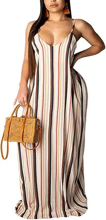 Stylish Womens Summer Suspender Maxi Dress with Pockets