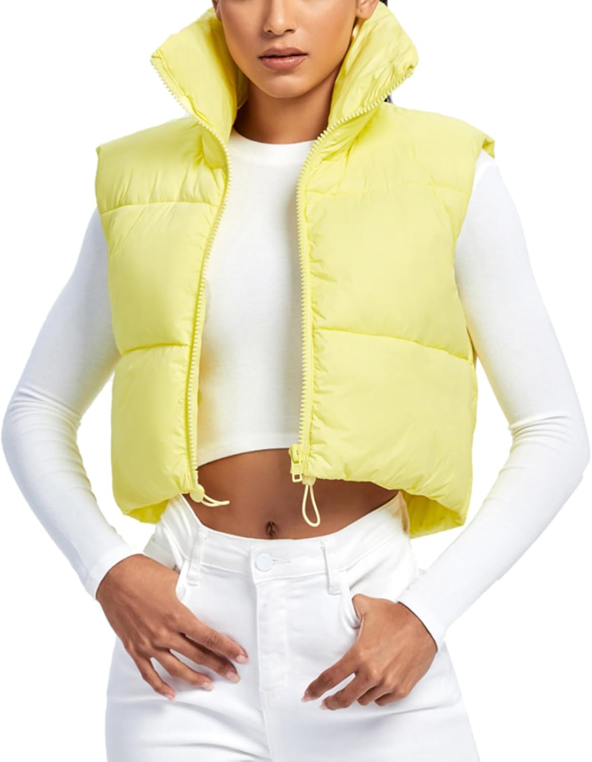 Fuinloth Women's Padded Vest: Stylish Lightweight Zip Crop Gilet