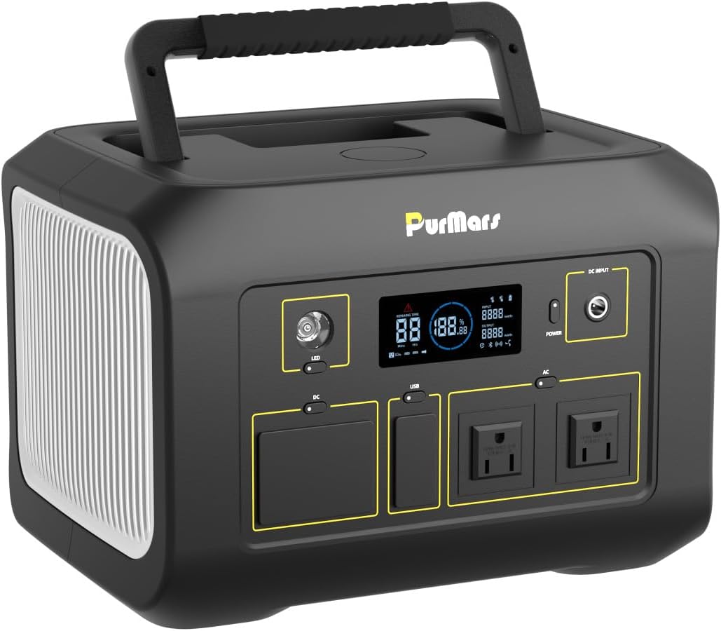 PurMars Portable Power Station: 600W Peak Power, Solar Generator with LiFePO4 Battery