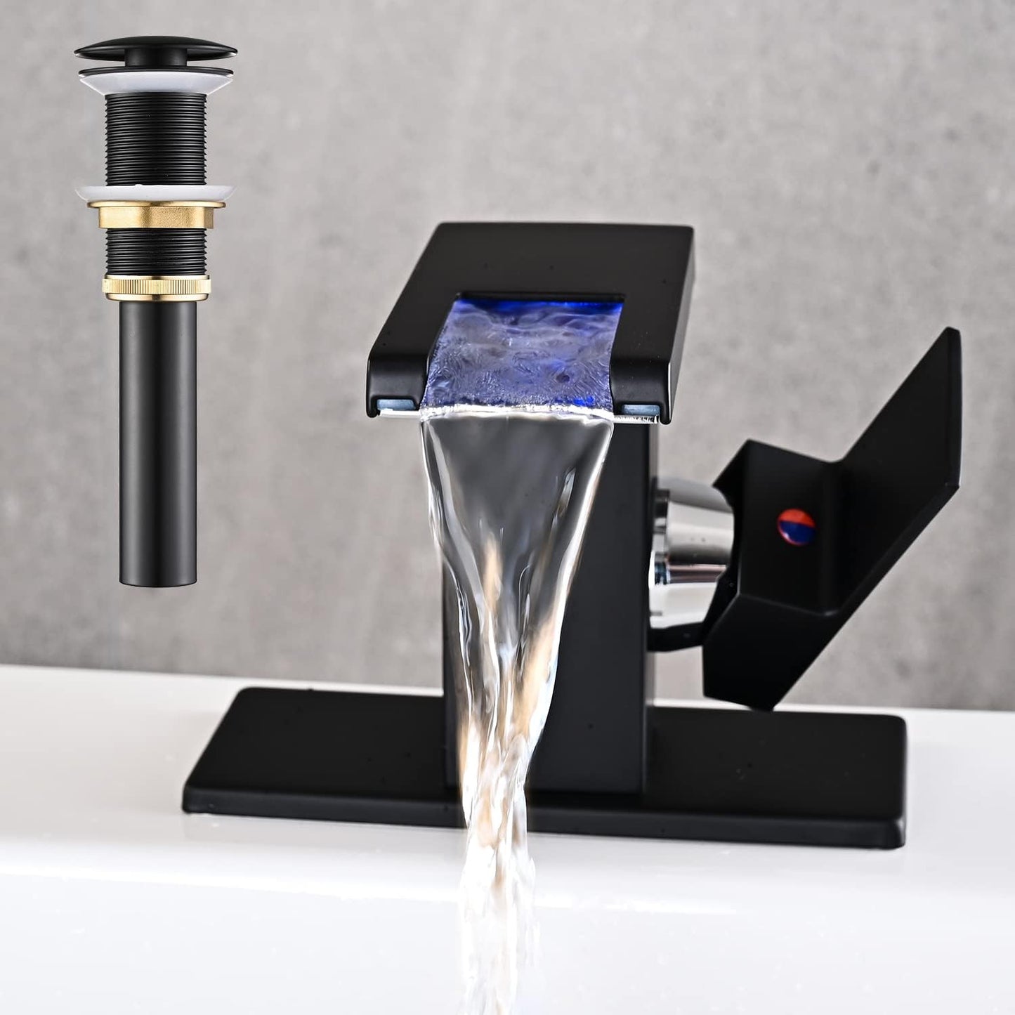 LED Bathroom Sink Faucet with Matte Black Waterfall Design