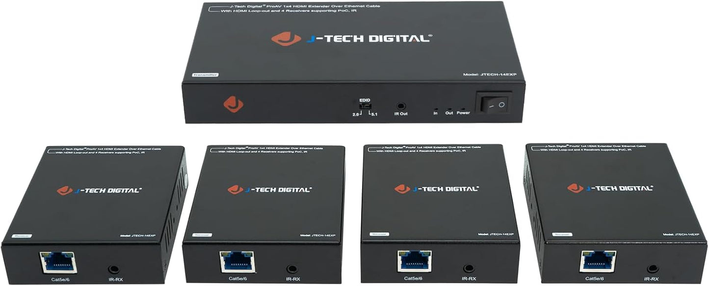 J-Tech Digital HDMI Extender Splitter 1x4 for 1080P Displays