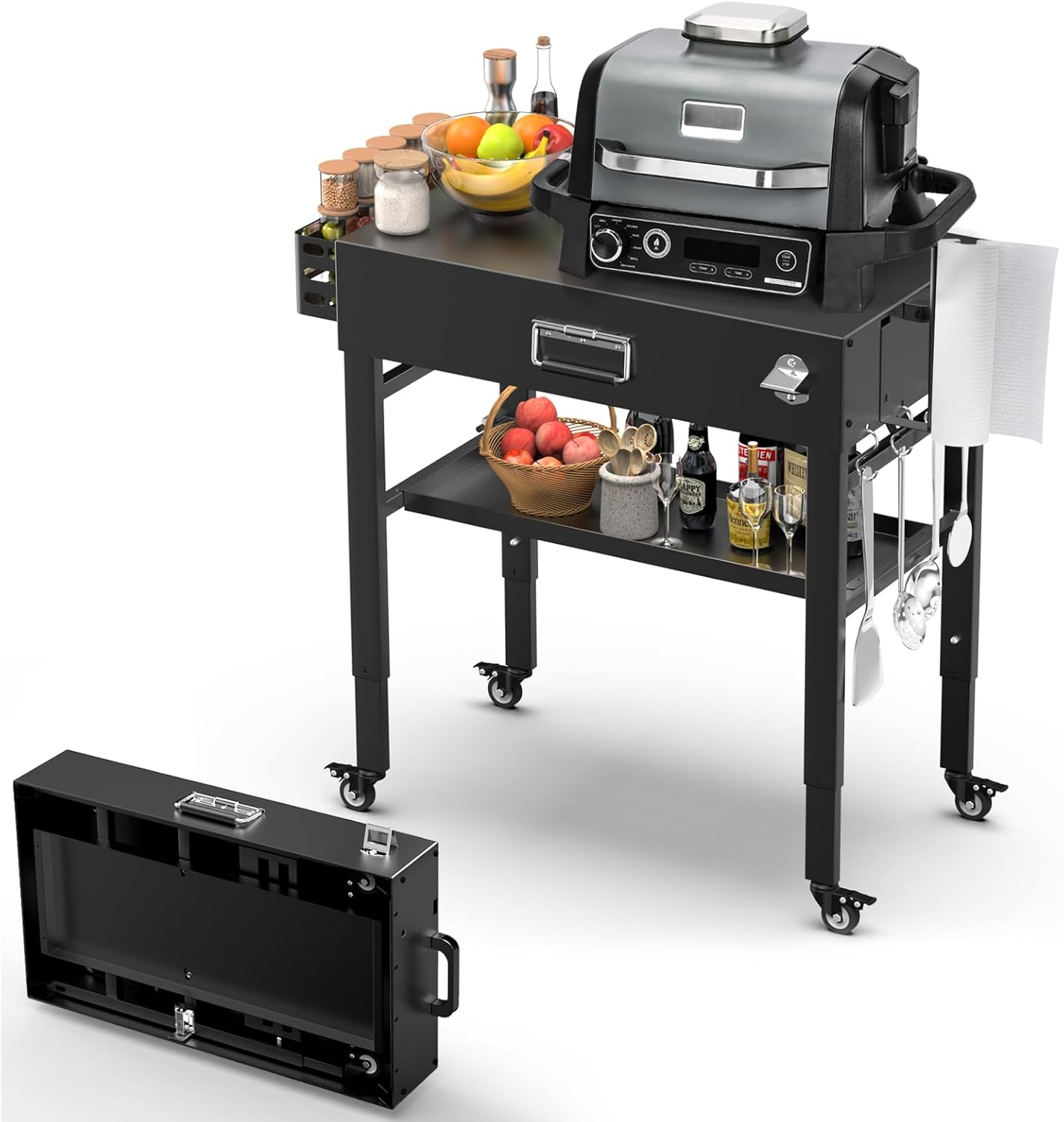 28in and 34in Adjustable Height Portable Grill Cart for Outdoor Use