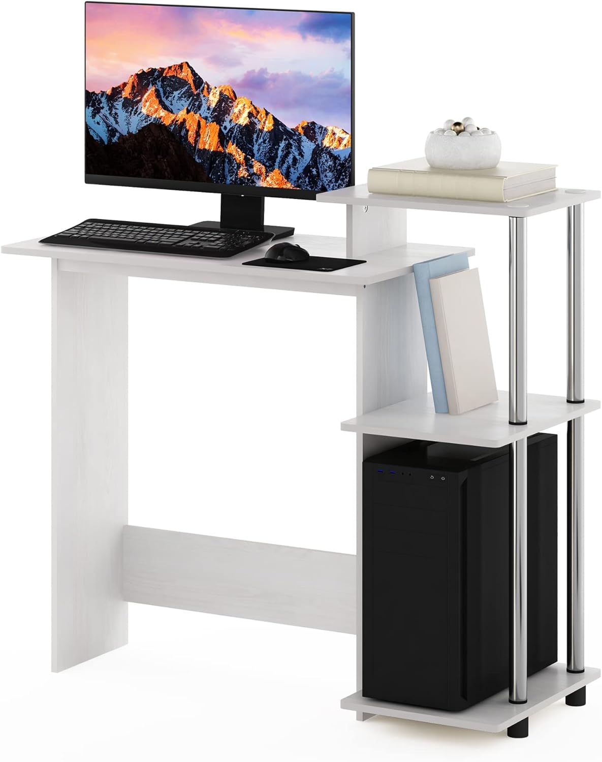 Furinno Efficient Home Laptop Desk with Square Shelves, White Oak
