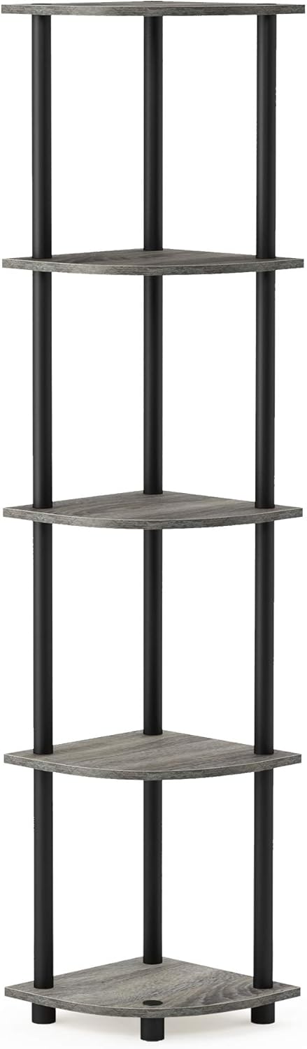 Space-Saving 5 Tier Corner Display Rack - French Oak Grey