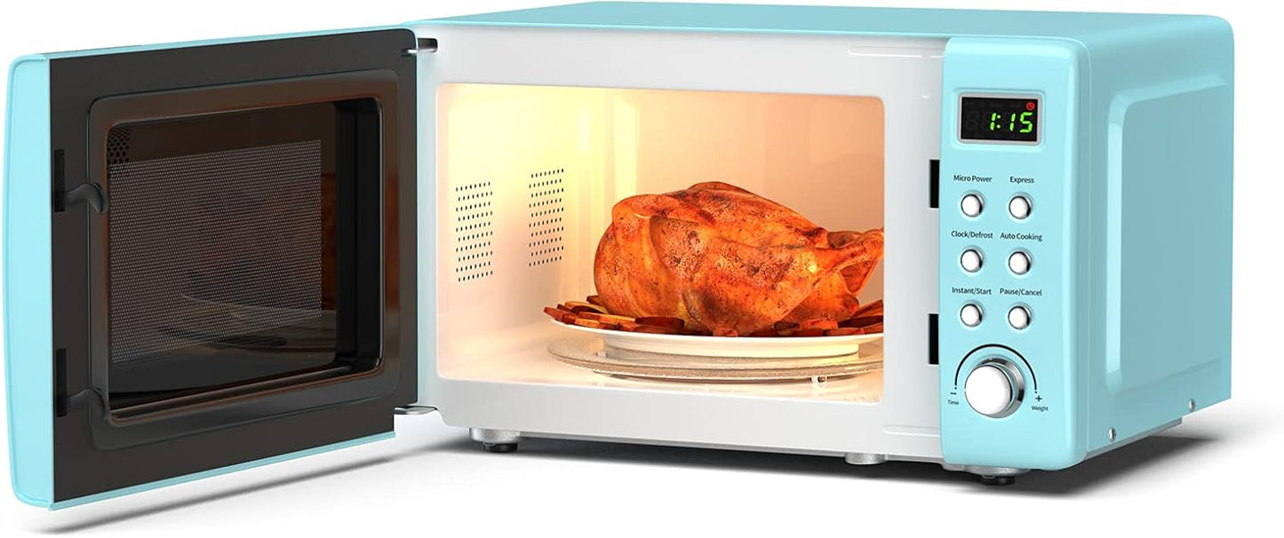 SIMOE 0.7 Cu Ft Retro Microwave - 8 Auto-cooking - Child Lock & Compact Design!