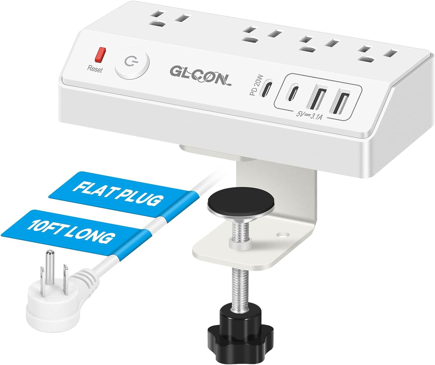 GLCON Desk Clamp Power Strip: Charge Multiple Devices Easily