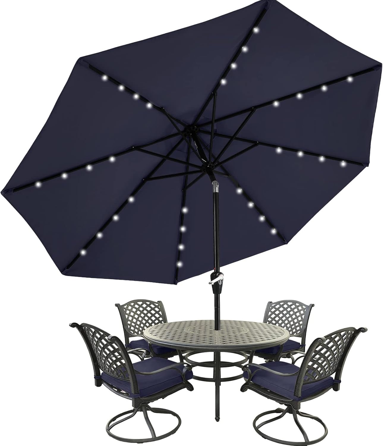 Patio Umbrella with 32 Solar LED Lights for Day and Night Use