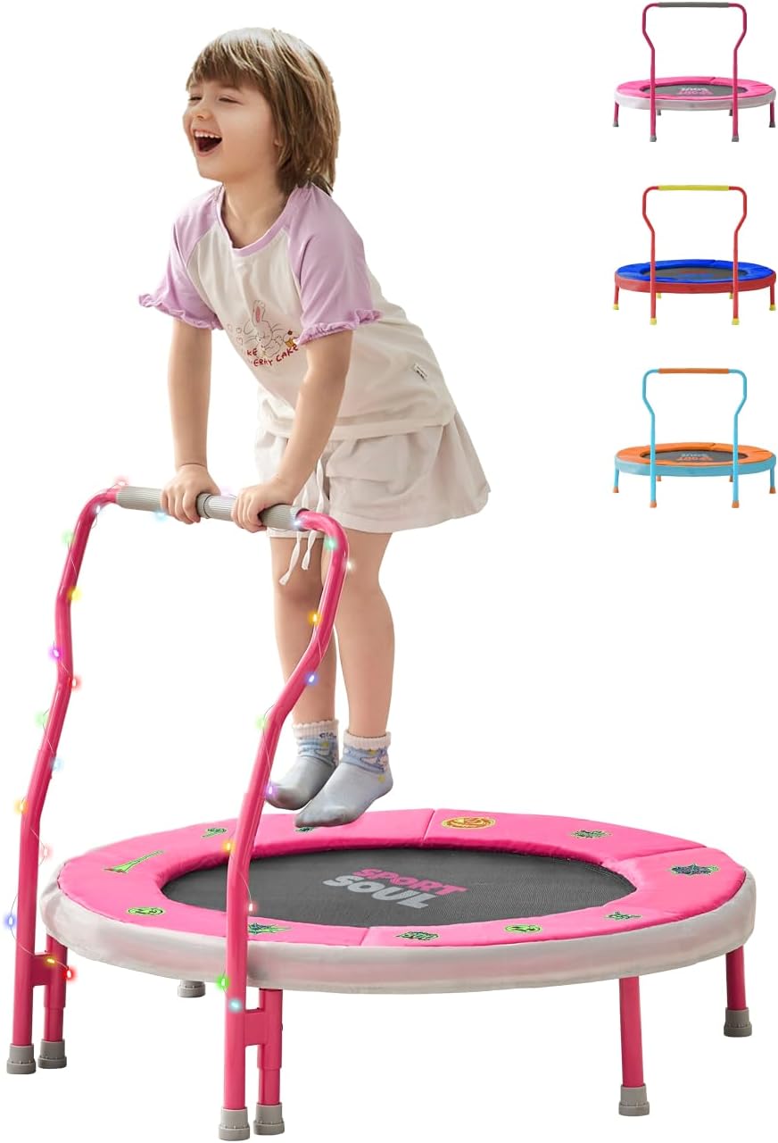 SPORTSOUL Mini Trampoline for Kids 3-6 with Safe Handle Bar