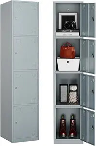 MIIIKO Storage Lockers: 4 Doors Metal Locker with Keys for Safety