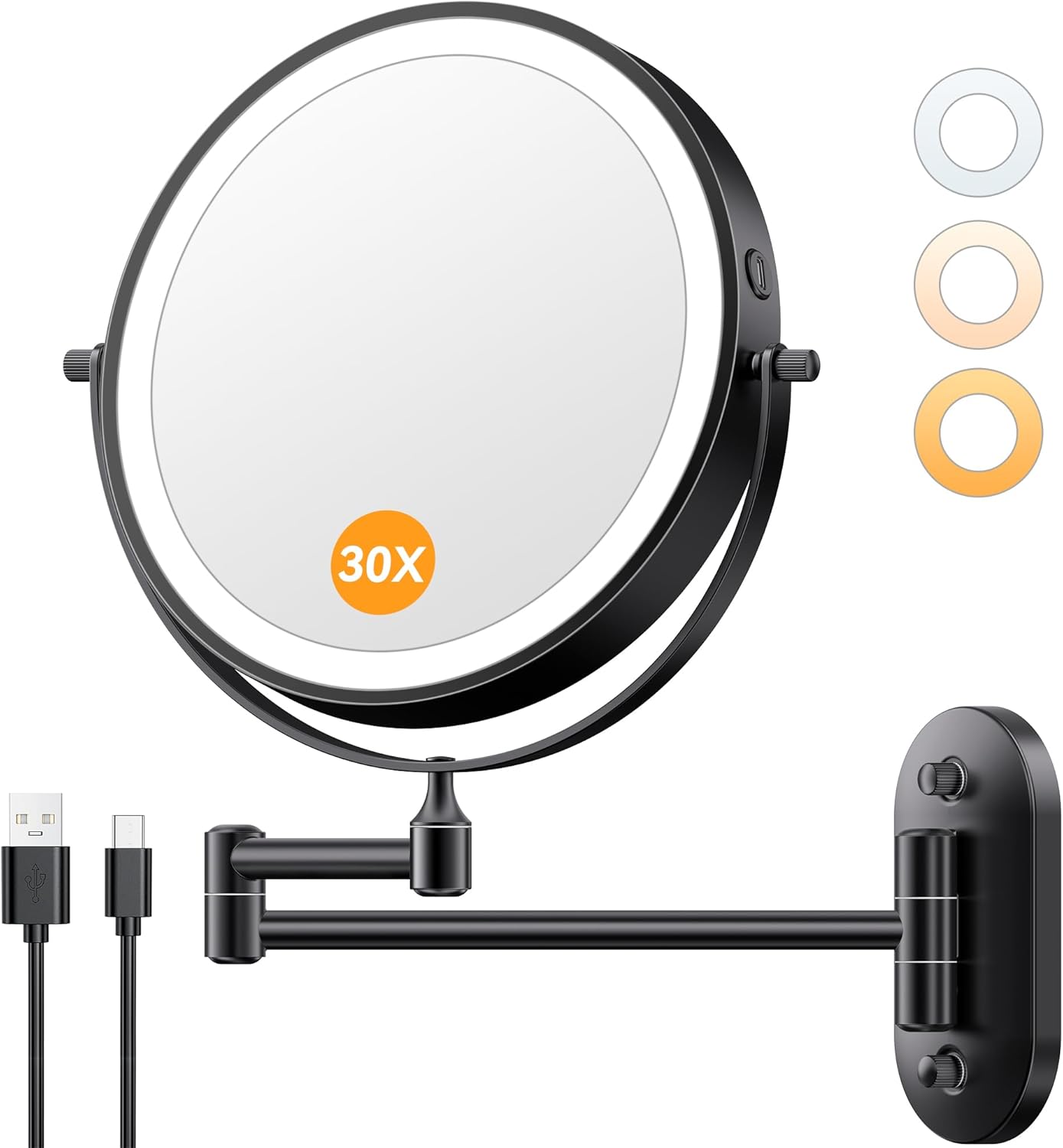 1X/30X Wall Mounted Makeup Mirror with Light for Flawless Beauty