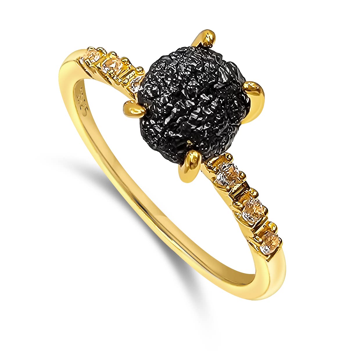 Real Raw Diamond Dainty Ring in Yellow Gold for Birthdays