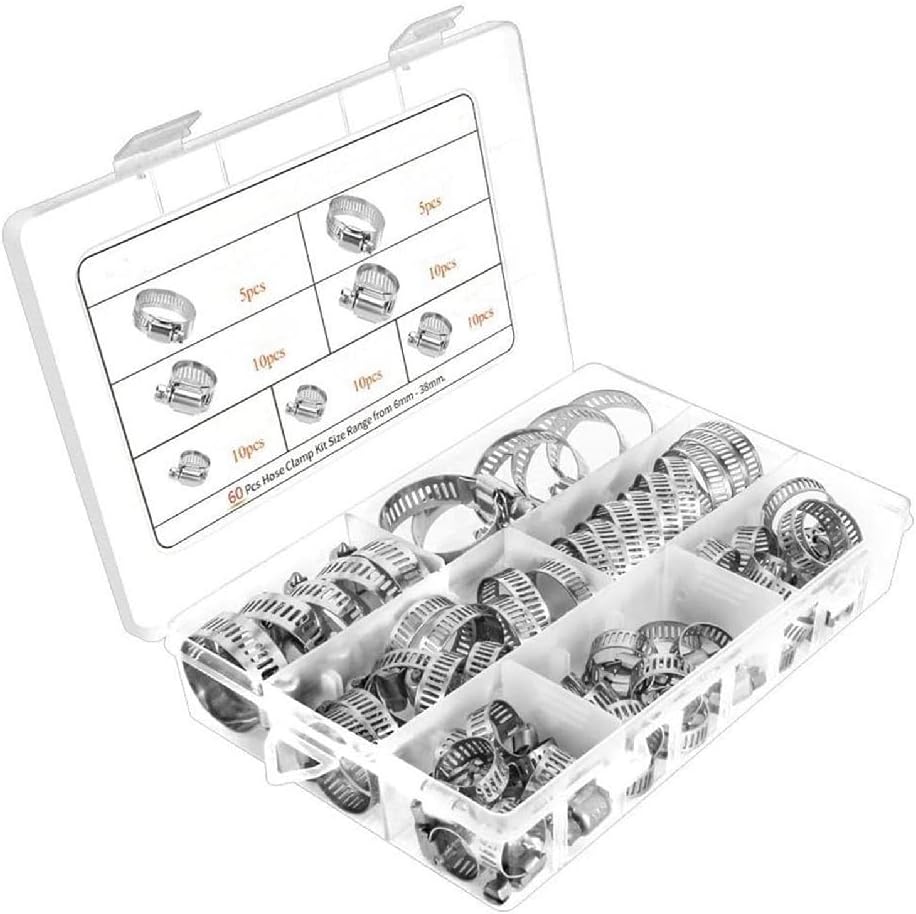 60-Pc Stainless Steel Hose Clamp Kit - Leak Prevention