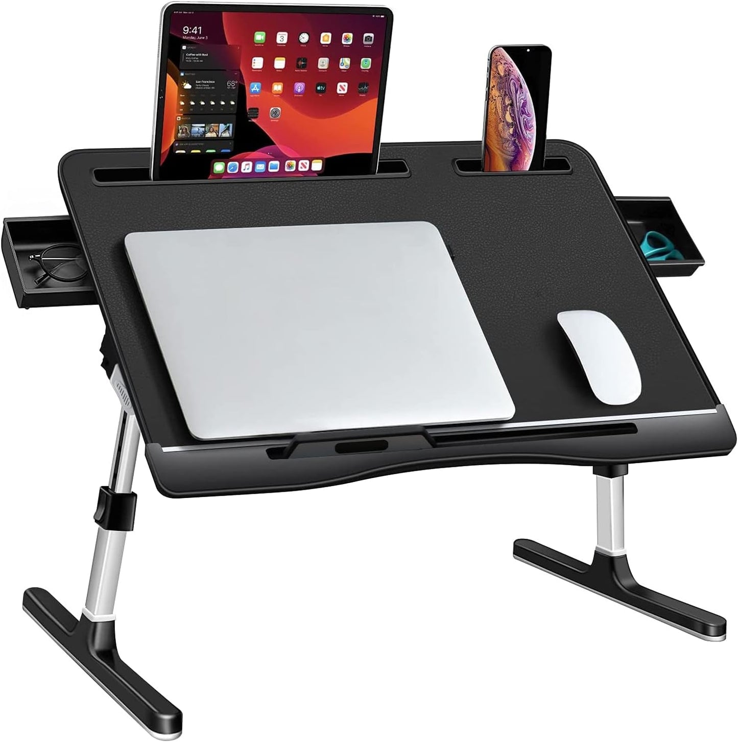 KLEAR Luxury Laptop Bed Tray: Adjustable Foldable Desk with Drawers
