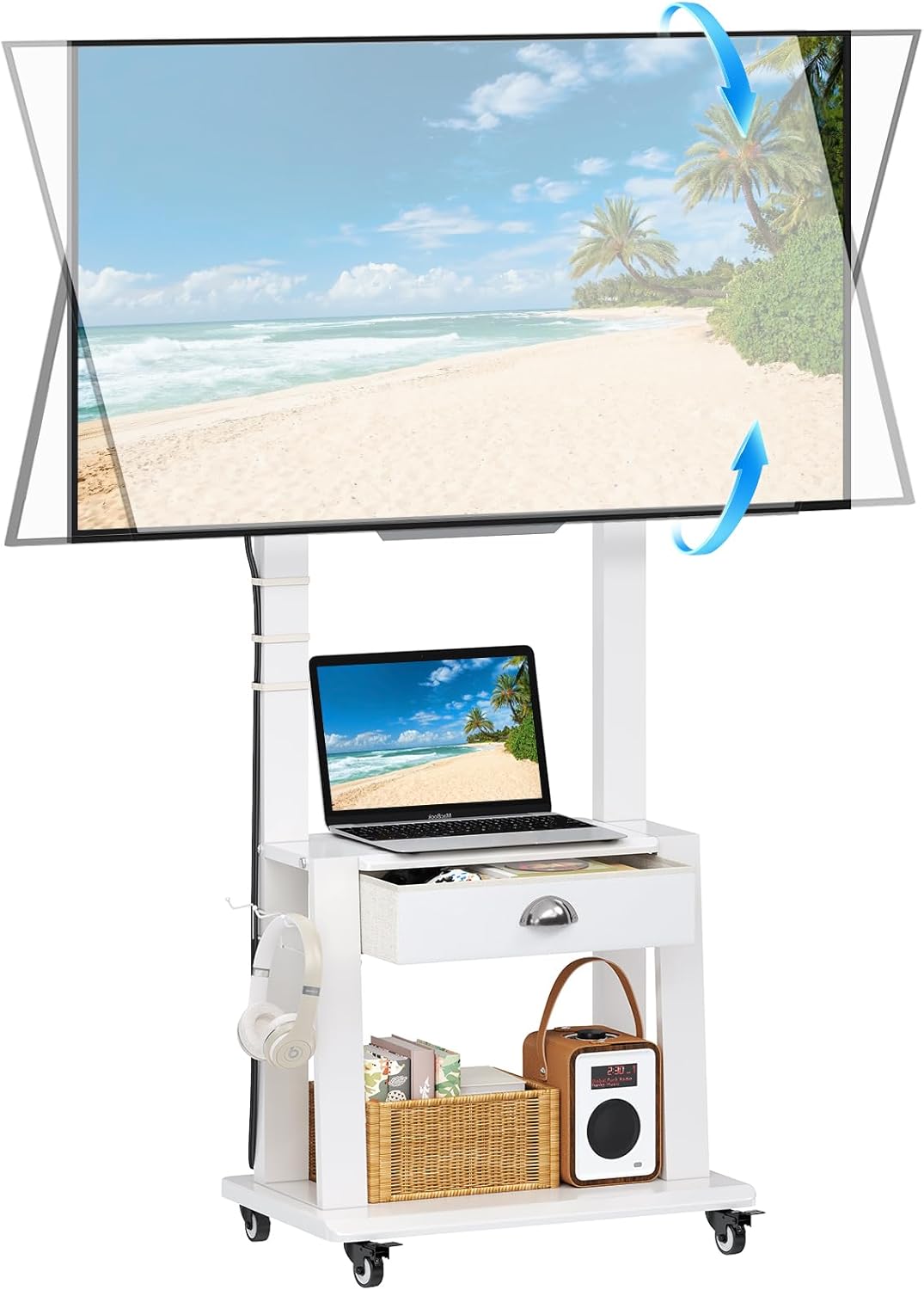 Mobile TV Stand with Drawer for 23-75 inch Screens on Wheels