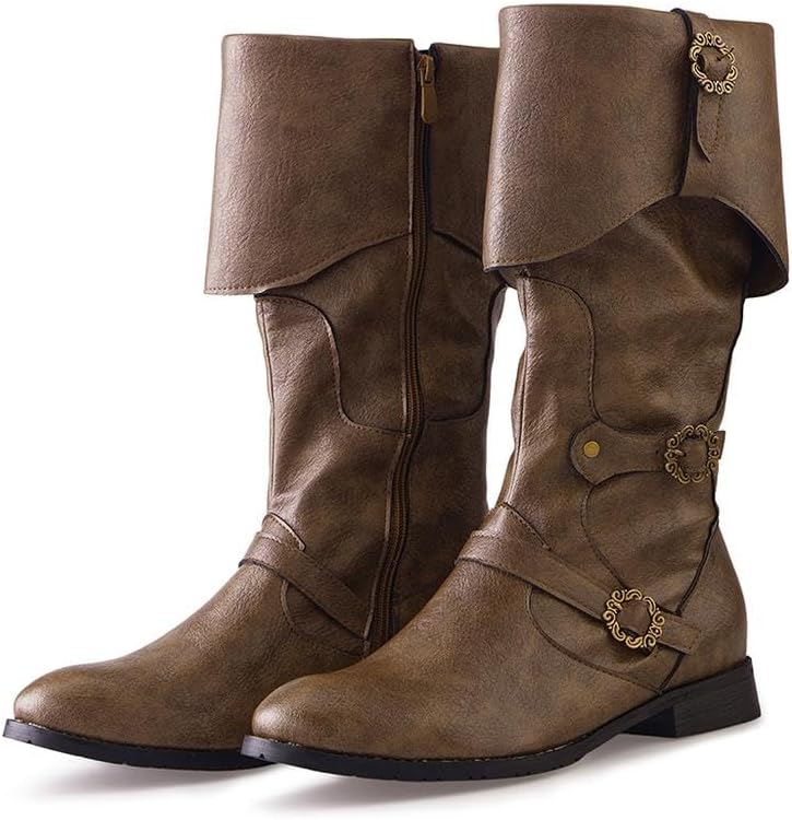DUNHAO COS Men's Faux Leather Medieval Boots for Cosplay Events