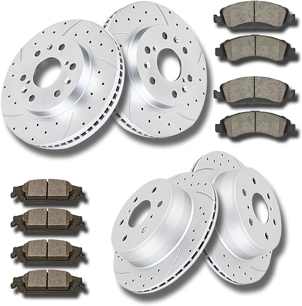 Front and Rear Brake Kit with Drilled and Slotted Rotors