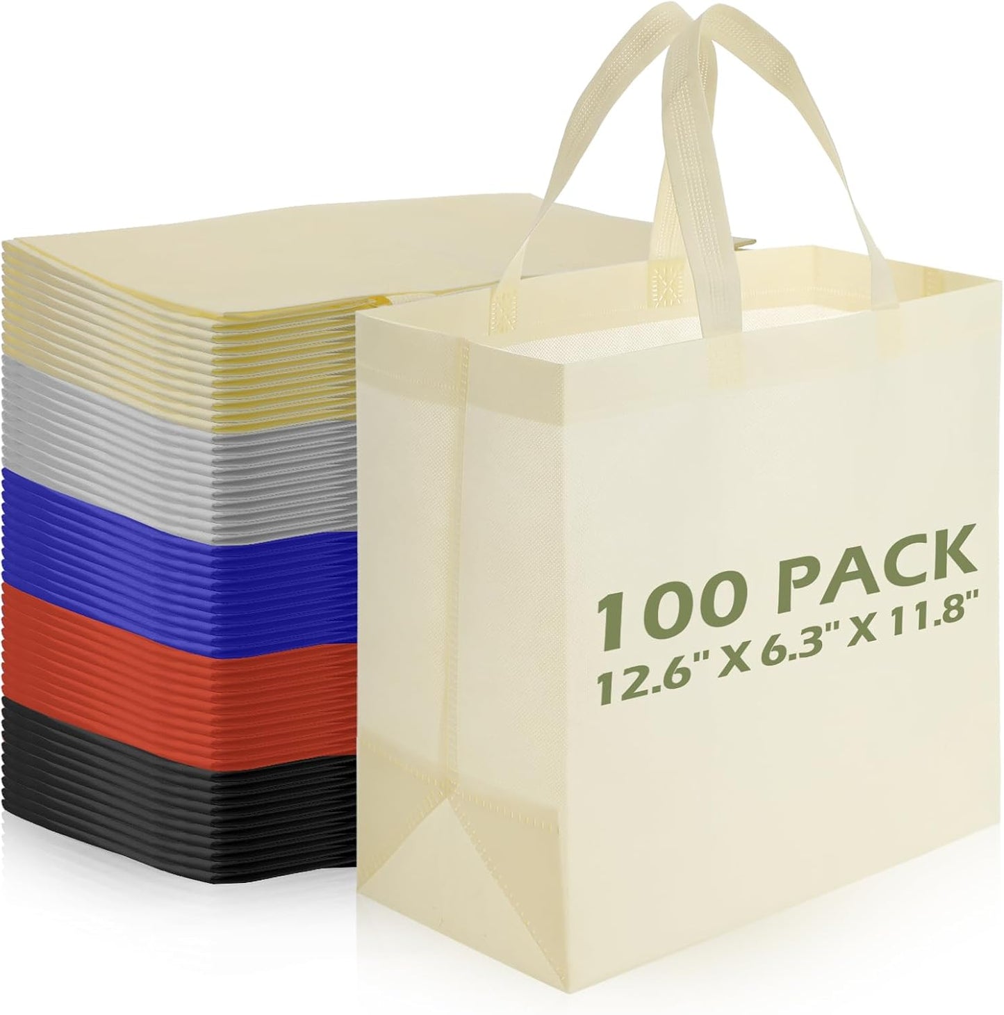 Reginary Reusable Tote Bags - 100 Pcs Non Woven Grocery Bags