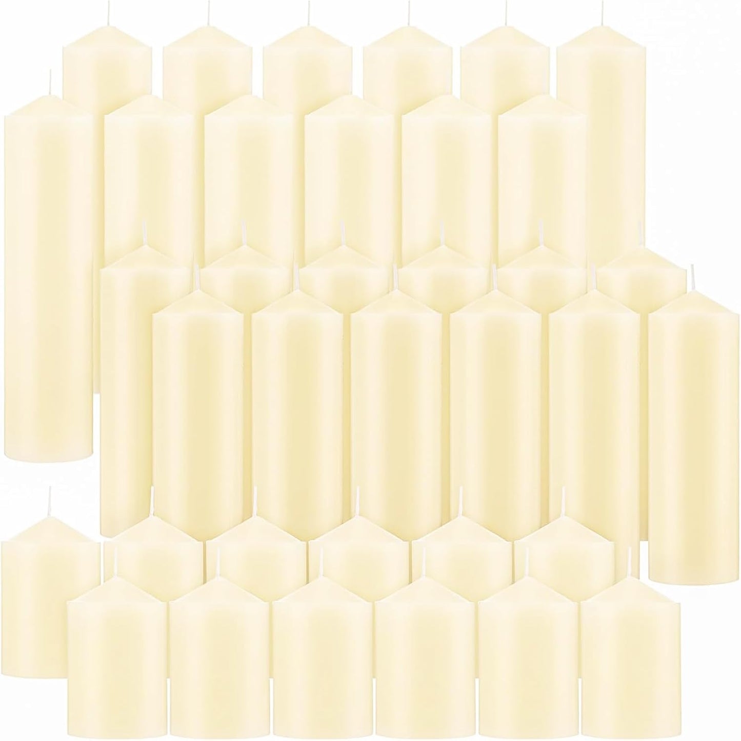 36 Pcs Ivory Pillar Candles Set for Weddings and Events