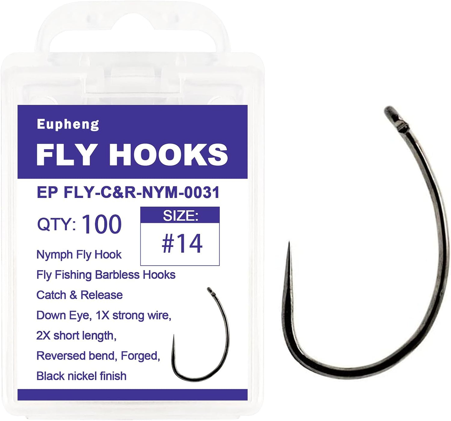 100pc Barbless Fly Fishing Hooks by EUPHENG