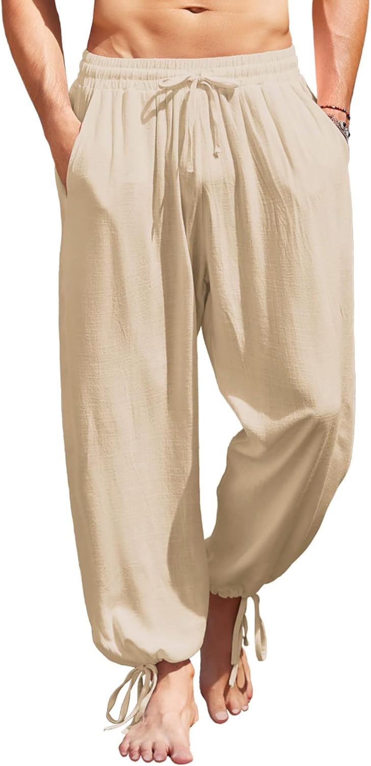 COOFANDY Men's Cotton Linen Pants for Casual Beach Style