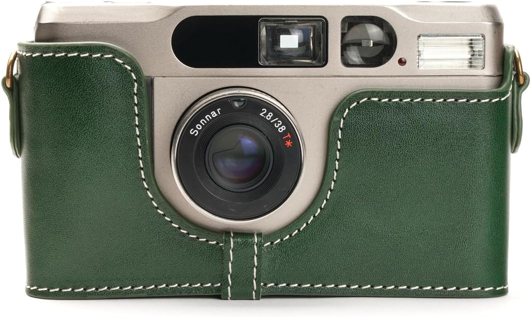 Handmade Genuine Leather Half Camera Case for Contax T2 Green