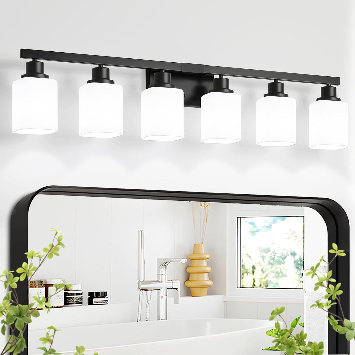 6 Light Bathroom Vanity Light with Square Frosted Glass Design
