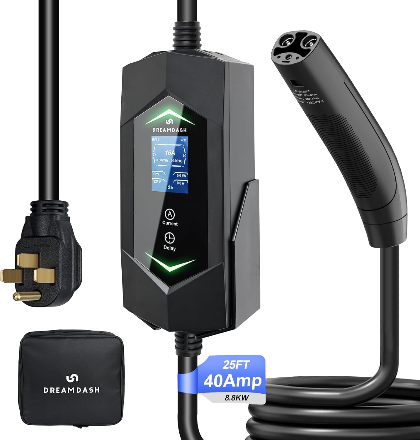 DREAMDASH 25ft NACS Compatible EV Charger: 9.6KW Fast Charging
