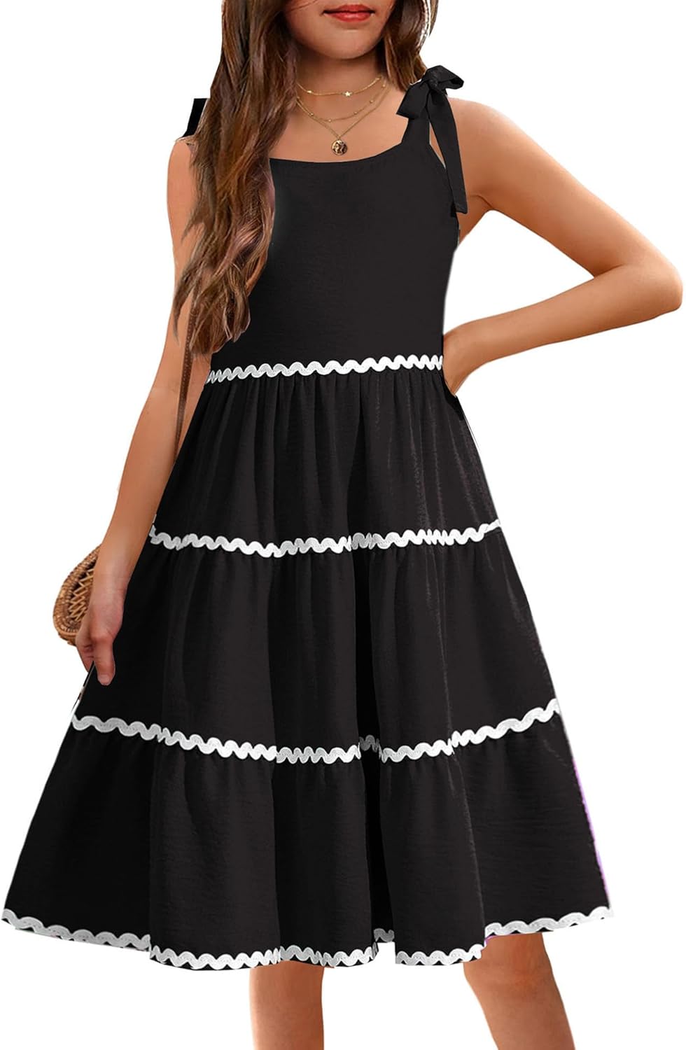 Arshiner Girls Summer Sundress with Bow-Tie Straps and Pockets