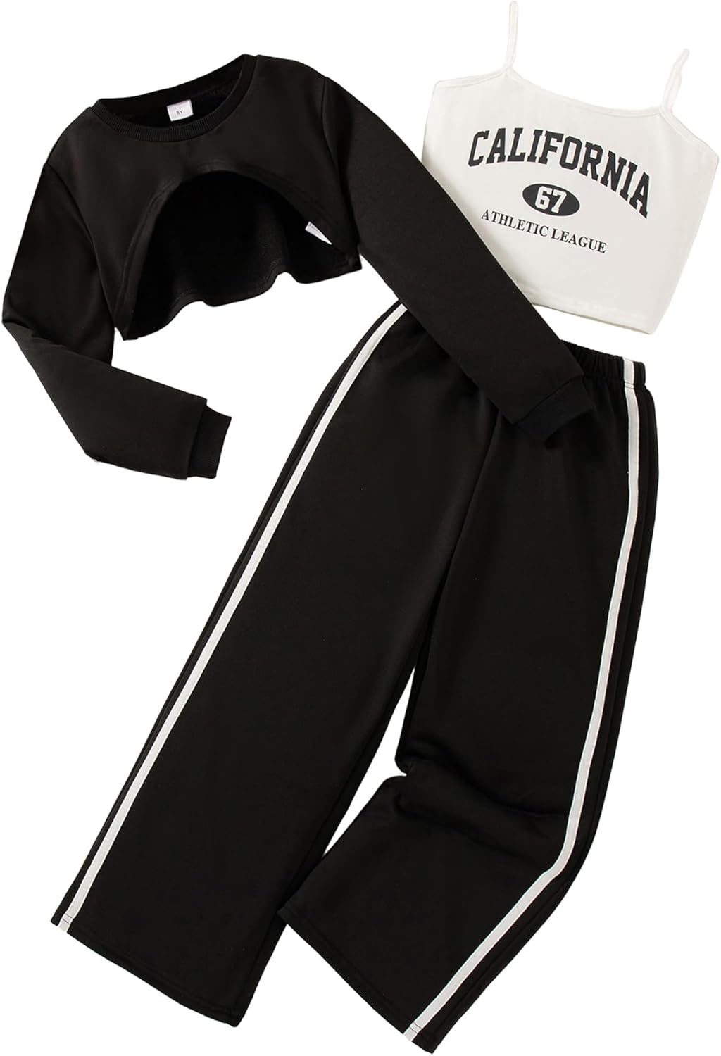 Girls 3 Piece Outfits Long Sleeve Crop Shirts & Sweatpants Set