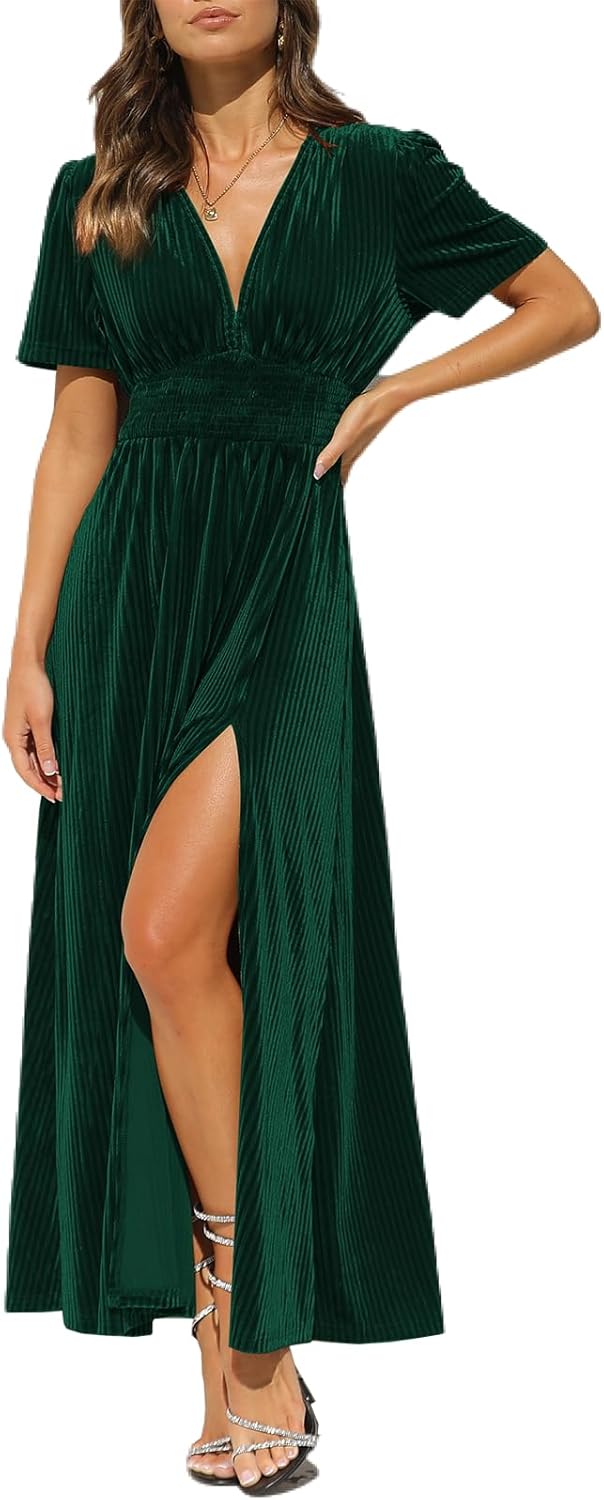 Women's Velvet Maxi Dress for Wedding Guests and Formal Events
