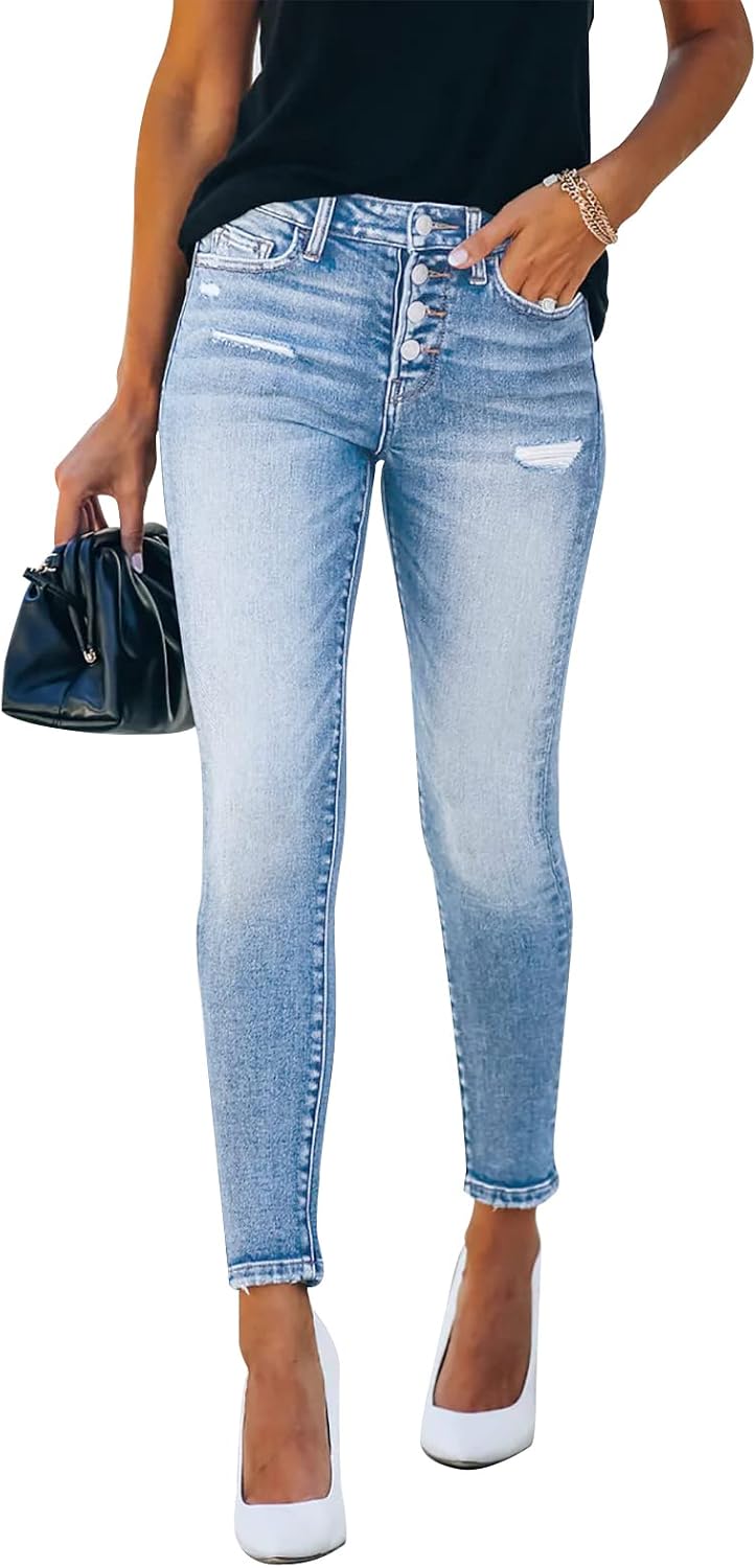 KUNMI Women's Ripped Skinny Slim Fit Jeans for Trendy Style