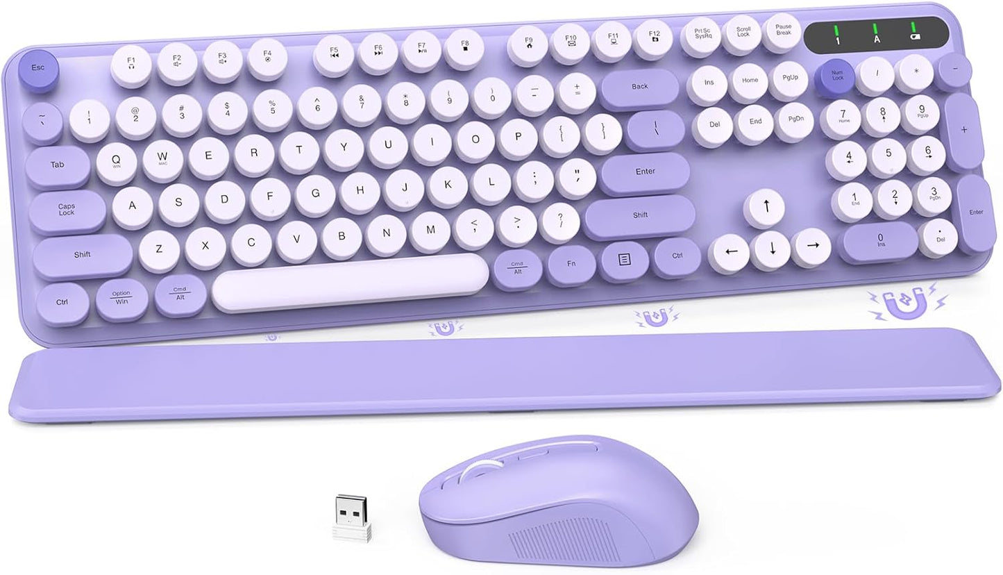 SABLUTE Retro Wireless Keyboard & Mouse, Colorful Typing Bliss!