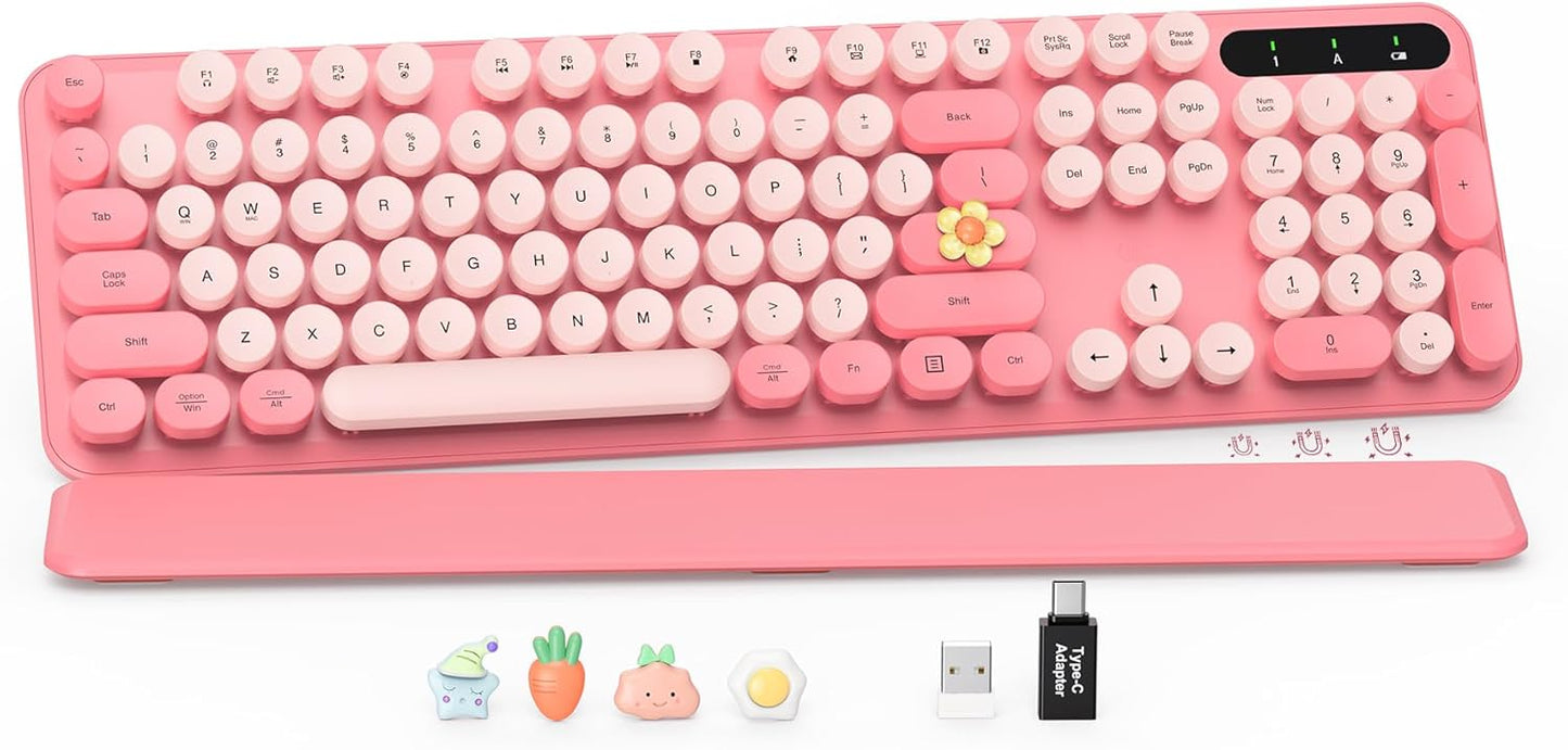 Wireless Keyboard with Retro Round Keycaps for Stylish Typing