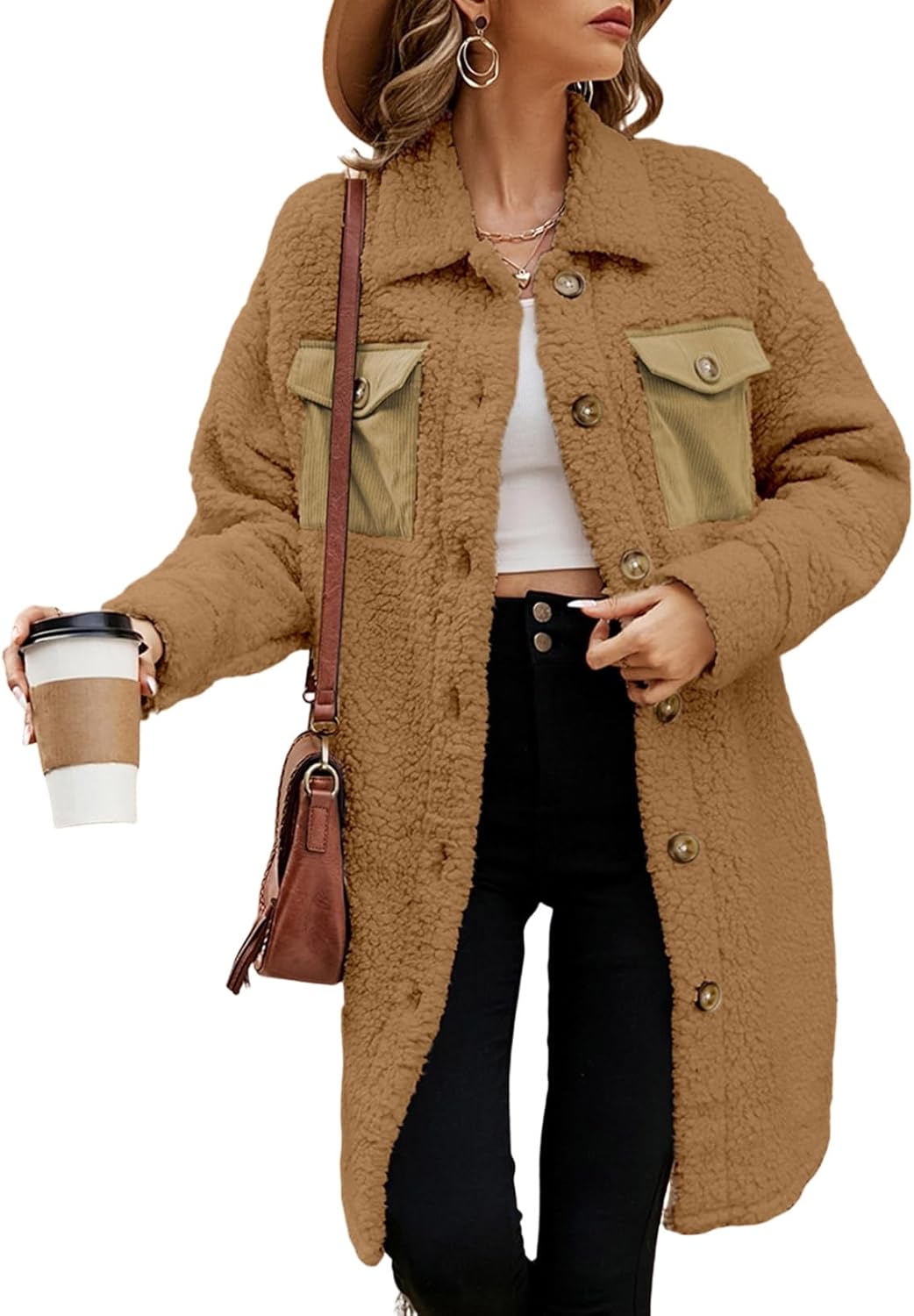 EVALESS Fuzzy Fleece Jackets for Women - Cozy Teddy Coat