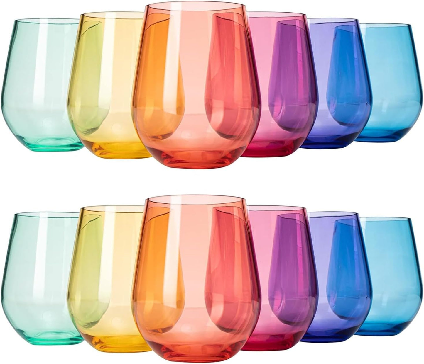 European Style Unbreakable Stemless Wine Glasses Set of 12