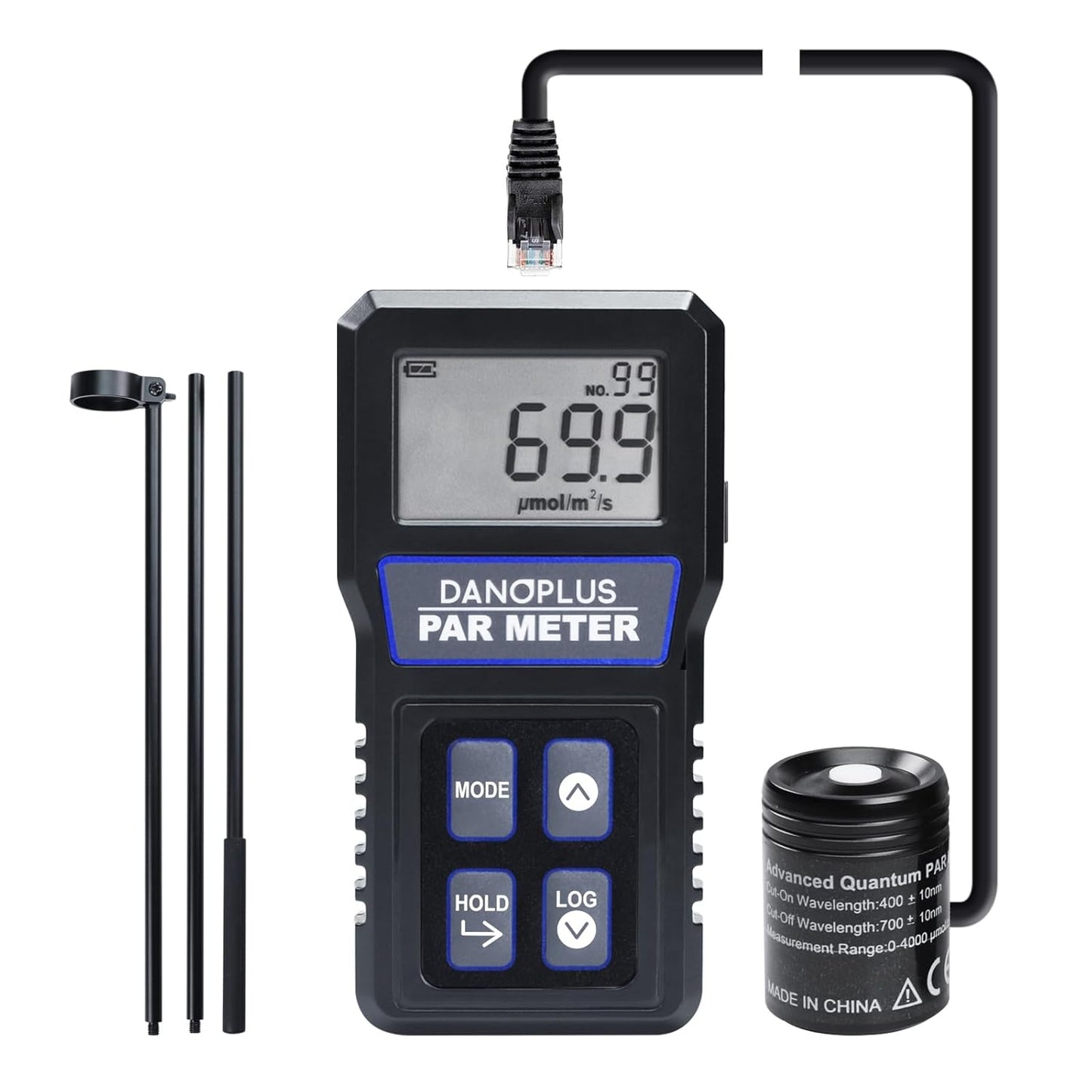 PAR Meter for Reef Tank with Waterproof Quantum Sensor and Pole