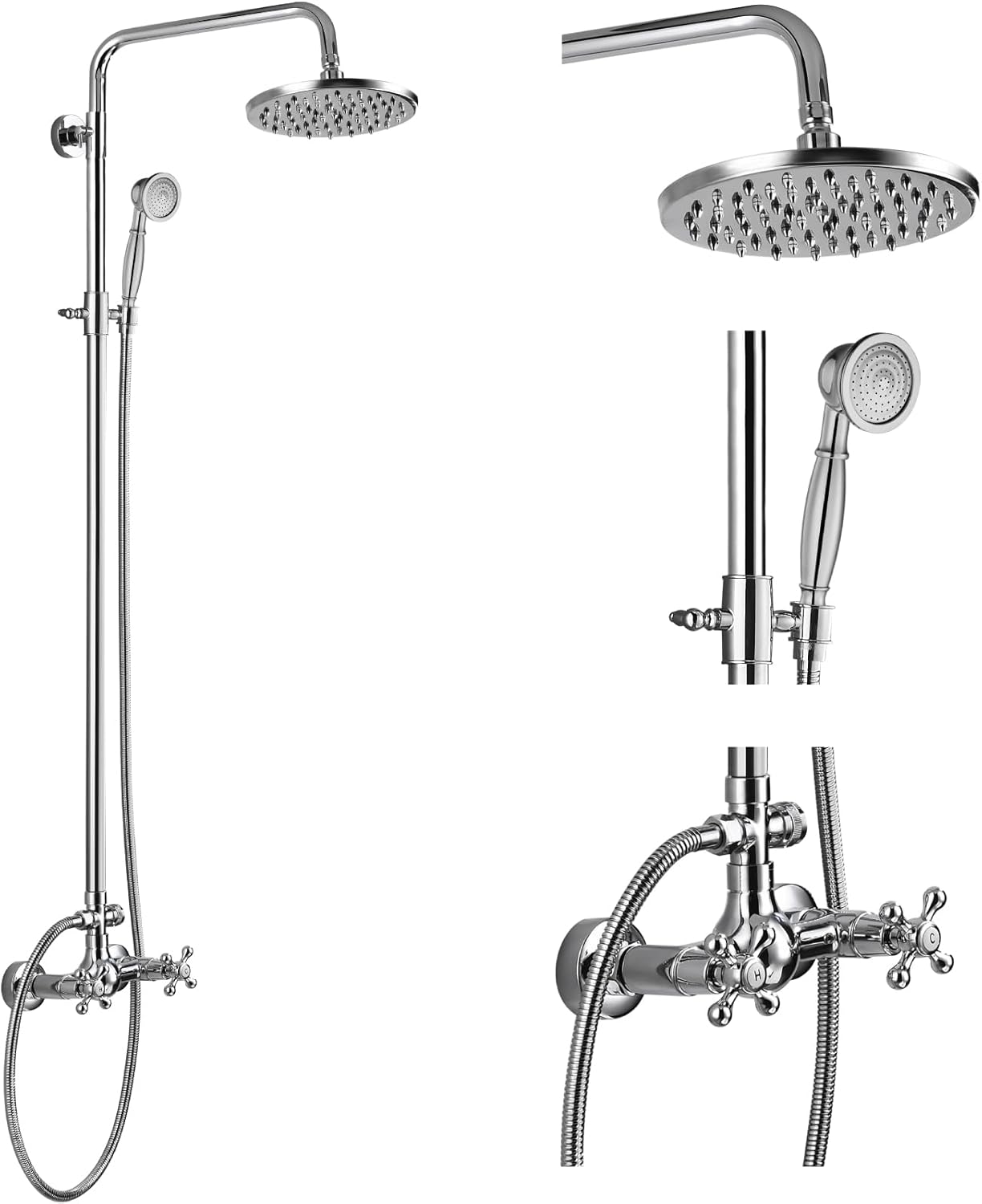 Exposed Bathroom Shower Faucet Set with 8 Inch Rainfall Head