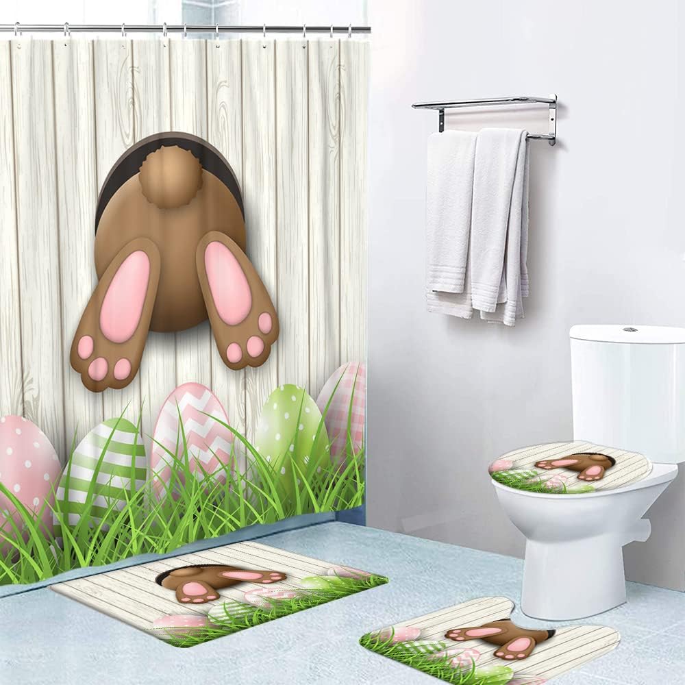 Easter Bunny Bathroom Set with Non-Slip Rugs - 4 Pc