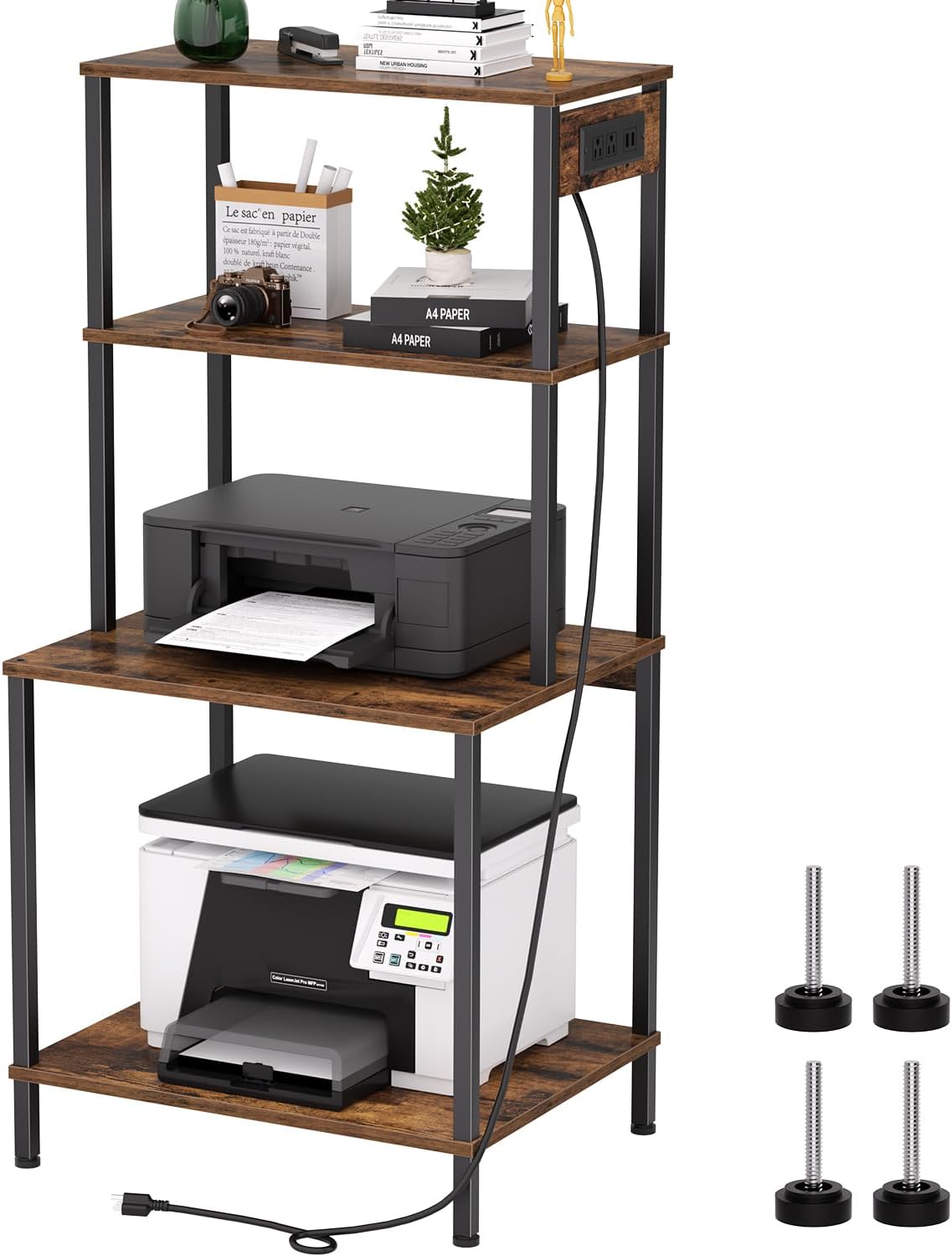 4-Tier Printer Stand with Charging Station - Organize Efficiently!