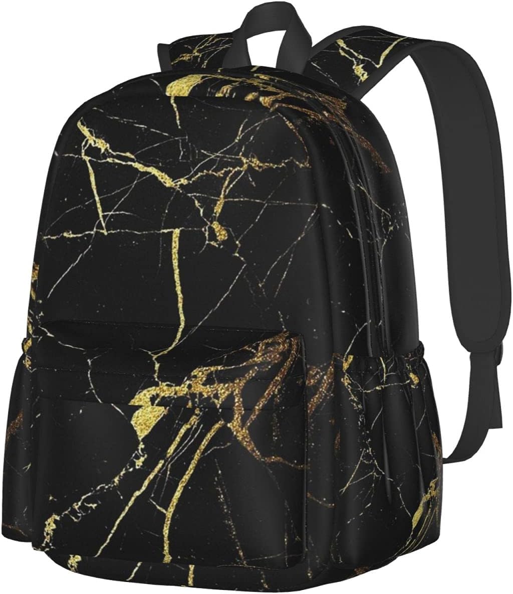 KiuLoam 17 Inch Gold Black Marble Laptop Backpack for School