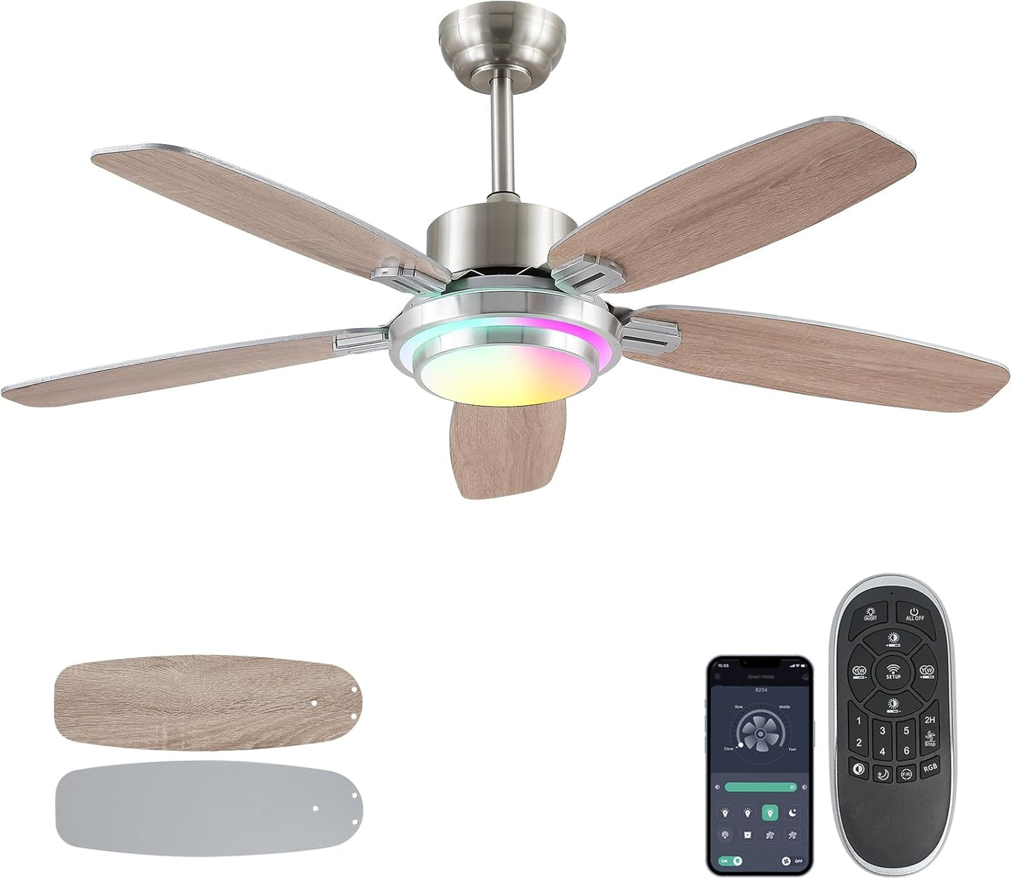 50 RGB Ceiling Fan with Lights Remote Control for Modern Spaces