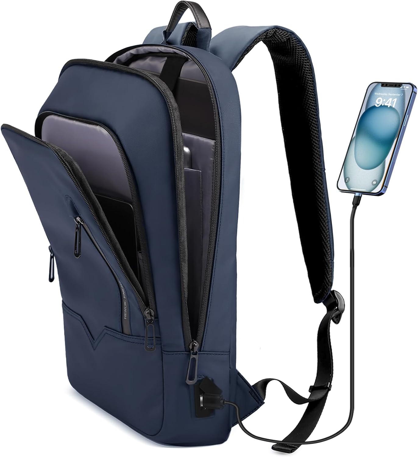 hk Slim Backpack with USB Charger for Men - Lightweight Travel