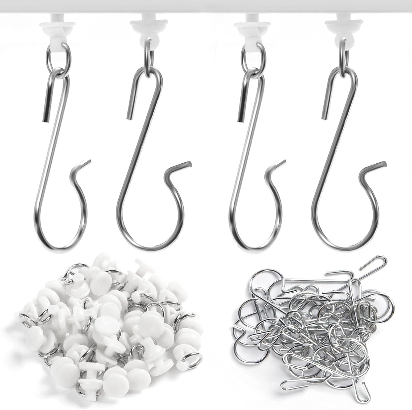 Jetec 60 Pc Shower Curtain Hooks & Gliders Set - Classic White