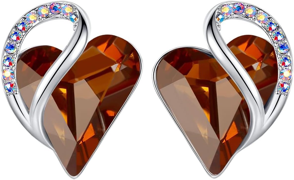 Heart Birthstone Crystal Stud Earrings for Women - Perfect Gift