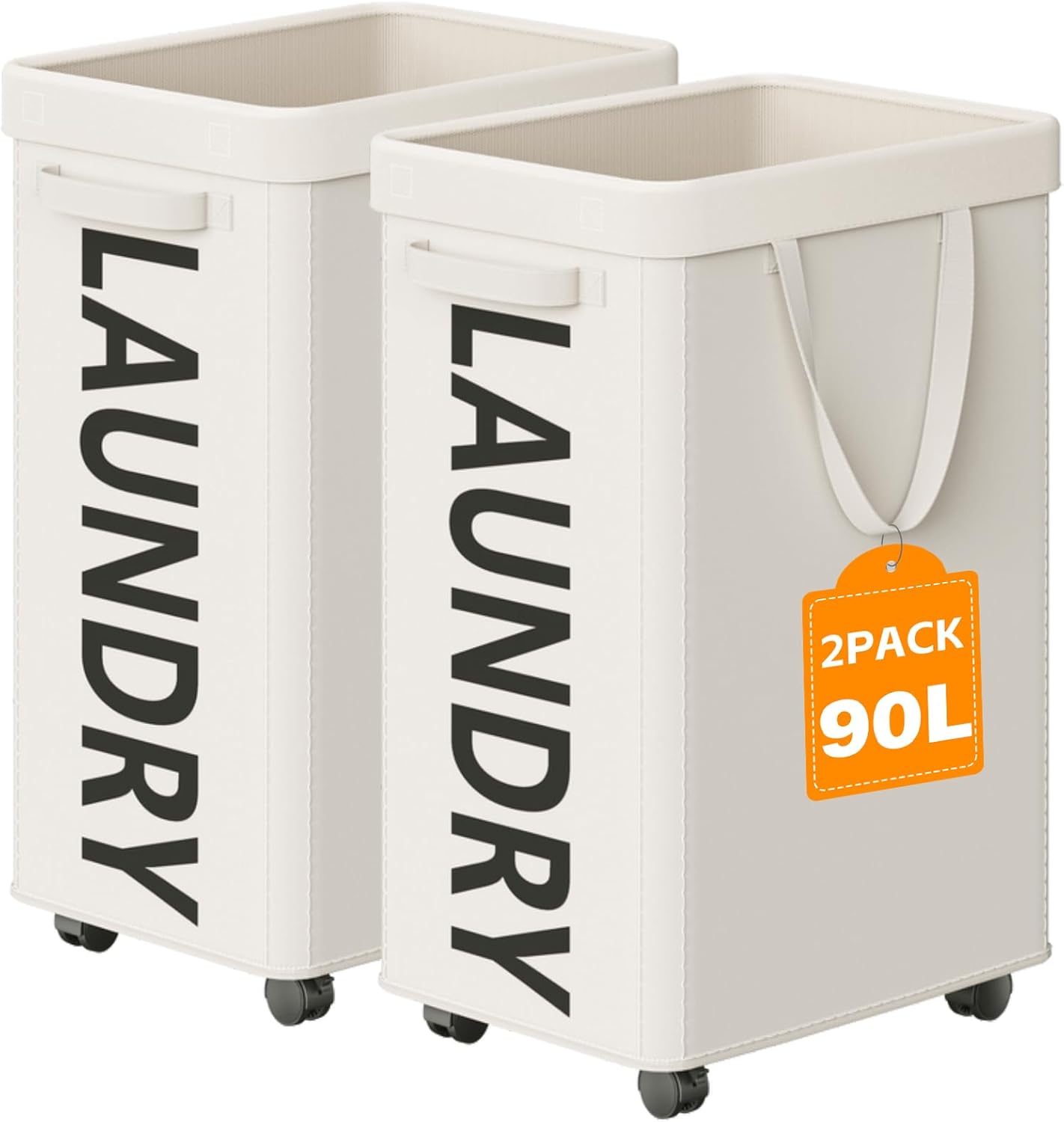 2 Pack 90L Rolling Laundry Basket with Wheels for Easy Use