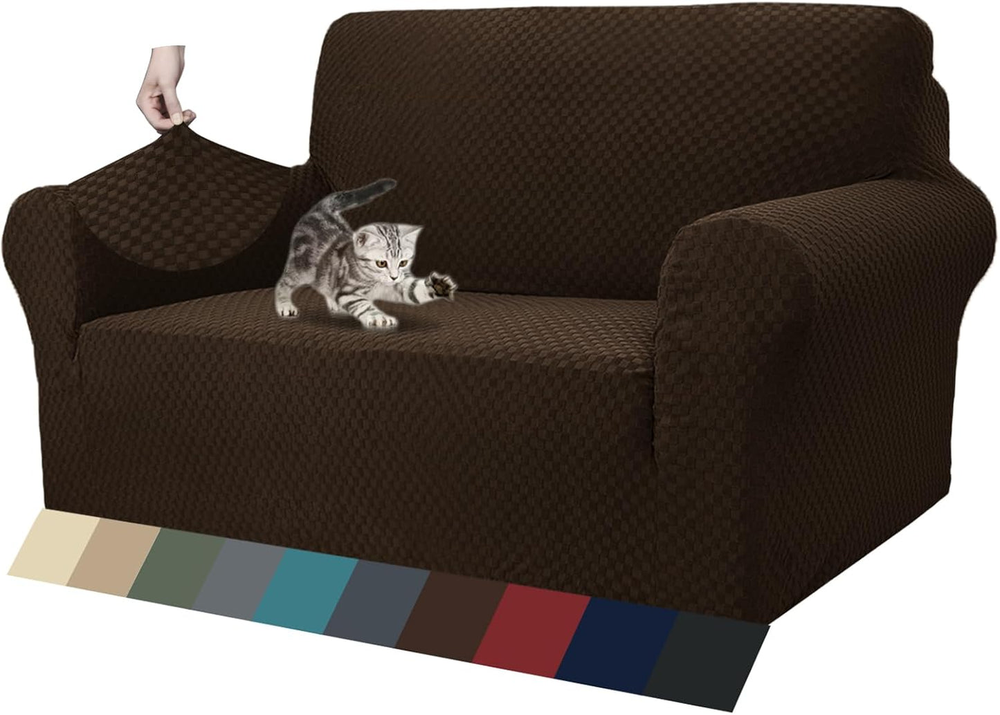 High Stretch Loveseat Slipcover for Pets by ZNSAYOTX - Dark Coffee