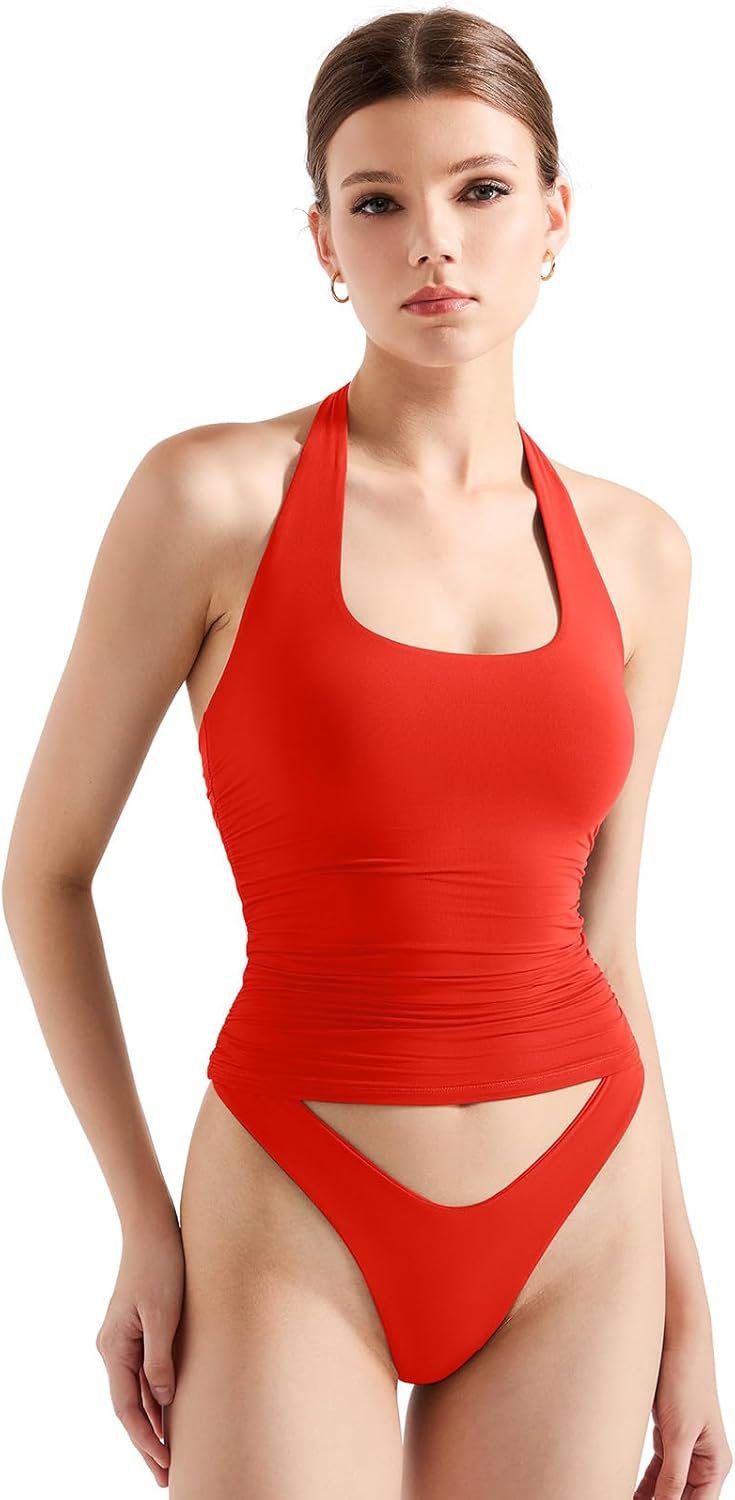 Trendy Y2K Backless Halter Tank Tops for Women by SUUKSESS